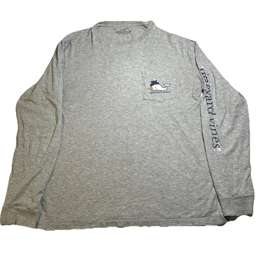 Vineyard Vines Men's Long Sleeve T-Shirt Gray Crew Neck Size M Whale Logo (211)